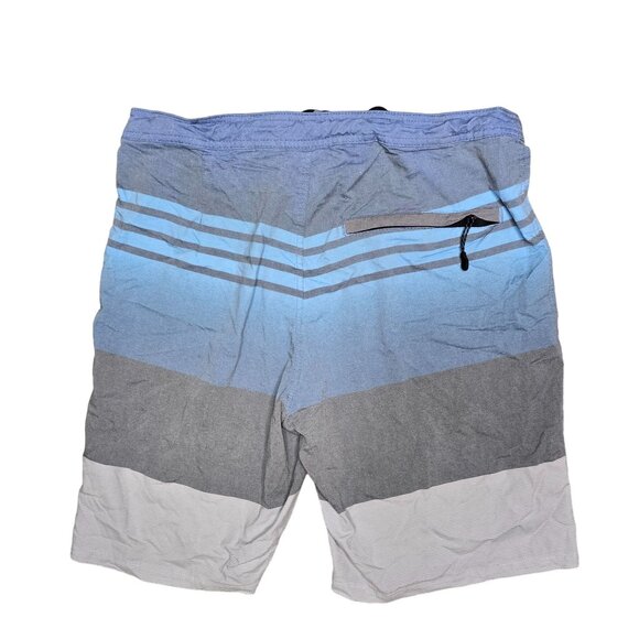 Burnside Mens Size 30 Striped Swim Shorts Blue Gray Drawstring Waist zip Pocket - Picture 3 of 4